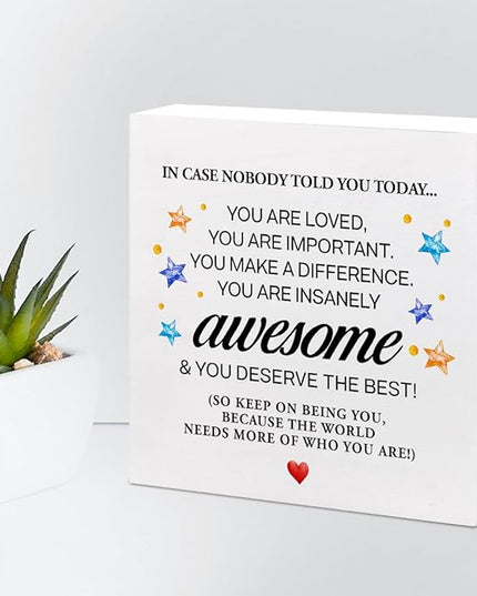 In Case Nobody Told You Today You are Awesome Wood Block Sign Desk Decor,Inspirational Encouragement Wooden Box Plaque Sign Desk Decor for Classroom Home Office Dorm Shelf Table Decorations - LeafyLoom