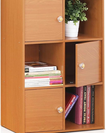 Furinno Pasir 3 Tier Shelf with 3 Door/Round Handle, Steam Beech - LeafyLoom