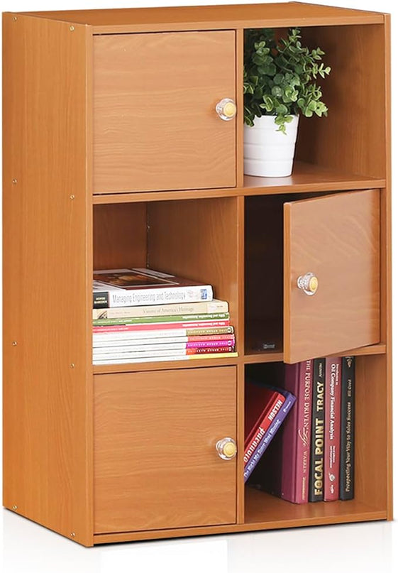 Furinno Pasir 3 Tier Shelf with 3 Door/Round Handle, Steam Beech - LeafyLoom