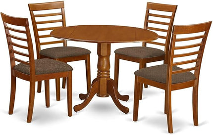 East West Furniture Dublin 5 Piece Dinette Set for 4 Includes a Round Room Table with Dropleaf and 4 Linen Fabric Upholstered Dining Chairs, 42x42 Inch, Saddle Brown - LeafyLoom