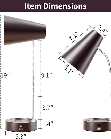 RUNTOP Metal Desk Lamp, Desk Lamps for Home Office College Dorm Room Eye-Caring Reading, Gooseneck Desk Lamp with USB Port, 5 Brightness Levels, 5 Color Temperature, Flexible Study Desk Light,Brown - LeafyLoom
