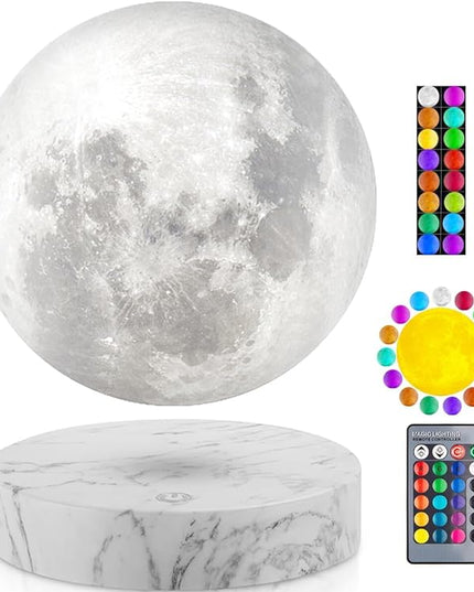 VGAzer Levitating Moon Lamp,Floating and Spinning in Air Freely with 3D Printing LED Moon Light Has 16 Colors 20 Modes for Unique Christmas Gifts,Room Decor (Marble Base 16 Colors) - LeafyLoom