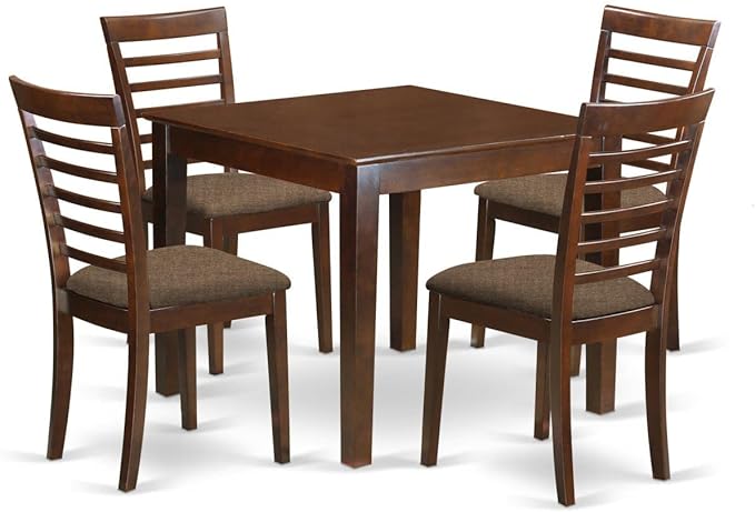 East West Furniture OXML5-MAH-C 5 Piece Set for 4 Includes a Square Kitchen Table and 4 Linen Fabric Dining Room Chairs, 36x36 Inch - LeafyLoom