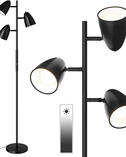 addlon dimmable Tree Floor Lamp with 3 LED Bulbs, Adjustable Rotating Lights, Standing Tall Pole Lamps for Living Room, Bedroom, Home, Office - Black & Gold - LeafyLoom