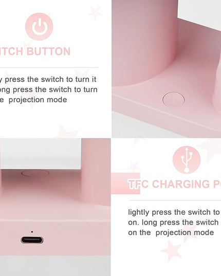 Pink Kids Desk Lamp with Pen holder, Rabbit cute LED Desk/Table Lamp with Dimmable Natrue Light, USB rechargeable and Funny projector, Small Bedside lamp, LED lamp for girls Bedrooms - LeafyLoom