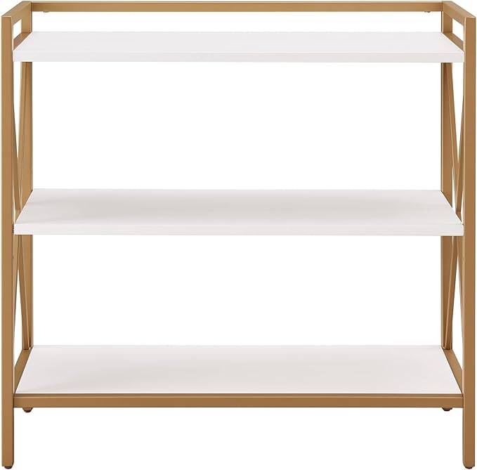 Leick Home 9261-WTGL Claudette Mixed Metal and Wood Bookshelf, White/gold - LeafyLoom