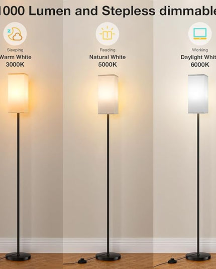 Ambimall Remote Control Floor Lamp, Stepless Dimmable, 64 Inches Tall, Include 9W Bulb, Standing Lamp for Living Room Bedroom Office (White & Black) - LeafyLoom
