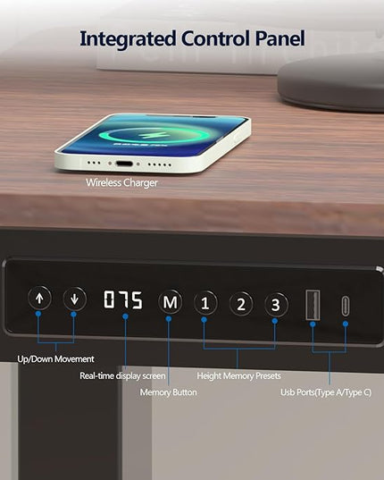 Standing Desk with Drawer and Wireless Charging,48x24 inch Dual Motor Electric Standing Desk,Stand Up Desk with Whole-Piece Desktop(Black Oval Legs+Rustic Brown Top) - LeafyLoom