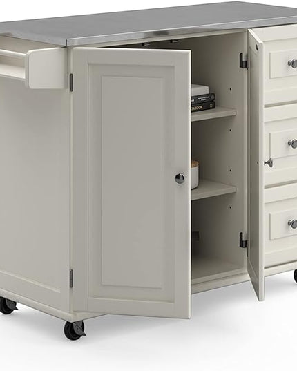 Homestyles Kitchen Cart with Stainless Steel Metal Top Rolling Mobile Kitchen Island with Storage and Towel Rack 54 Inch Width Off White - LeafyLoom