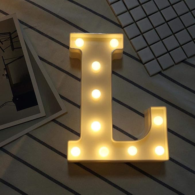 LED Marquee Letter Lights Sign L 26 Alphabet Light Up Letters Sign for Night Light Wedding Birthday Party Battery Powered Christmas Lamp Home Bar Decoration (L) - LeafyLoom
