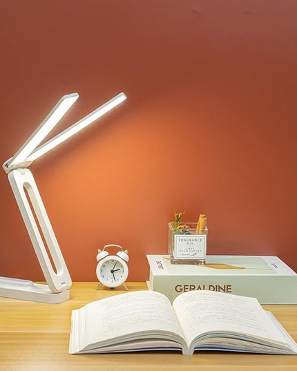 Double Head Desk Lamp with Large Lighting Range, Mini Lamp for Small Spaces,Rechargeable Foldable and Portable Desk Lamp with USB-C Cable for Travelling,Small Desk Lamp for College Dorm Room,Pink - LeafyLoom
