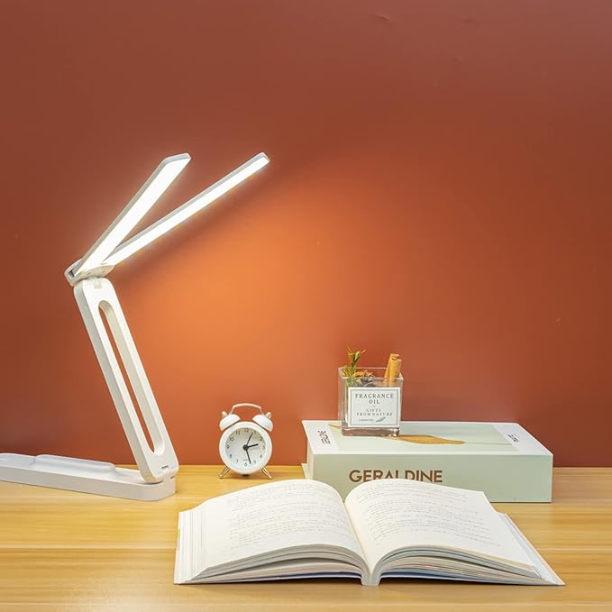 Double Head Desk Lamp with Large Lighting Range, Mini Lamp for Small Spaces,Rechargeable Foldable and Portable Desk Lamp with USB-C Cable for Travelling,Small Desk Lamp for College Dorm Room,Pink - LeafyLoom