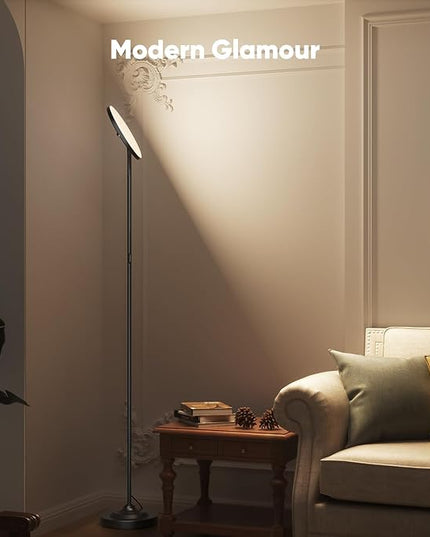 36W LED Floor Lamp, Super Bright Standing Lamp, Modern Stepless Dimmable Torchiere Tall Lamp with Remote Control, 350°Rotating Head Reading Floor Lamp for Living Room, Bedroom, Office - LeafyLoom