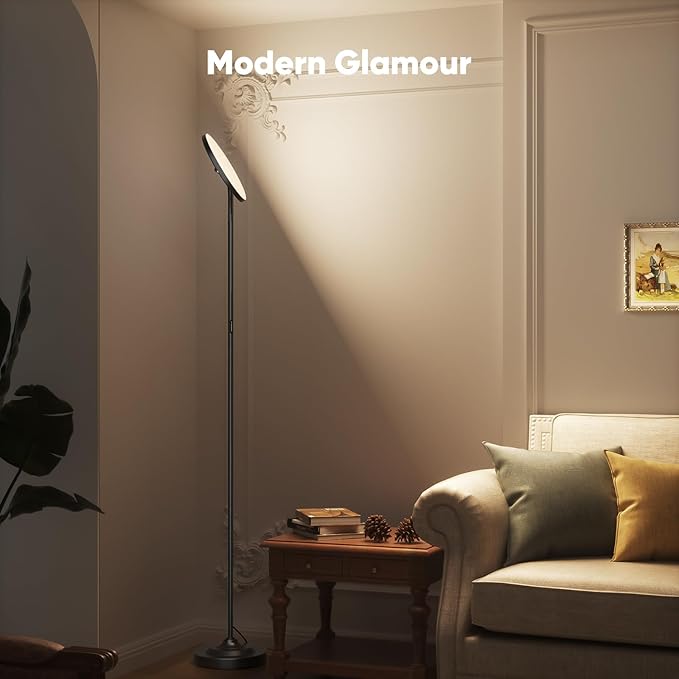 36W LED Floor Lamp, Super Bright Standing Lamp, Modern Stepless Dimmable Torchiere Tall Lamp with Remote Control, 350°Rotating Head Reading Floor Lamp for Living Room, Bedroom, Office - LeafyLoom