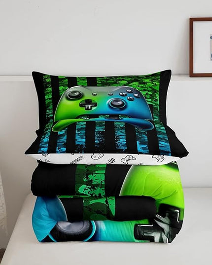 Gamer Comforter Set Queen Kids Boys Teens Usa Flag Stars Down Comforter Gaming Comforter Gamer Room Decor Camo Video Game Bedding Set, Gamepad Console Duvet, Youth Young Man Quilt, Grunge Style - LeafyLoom
