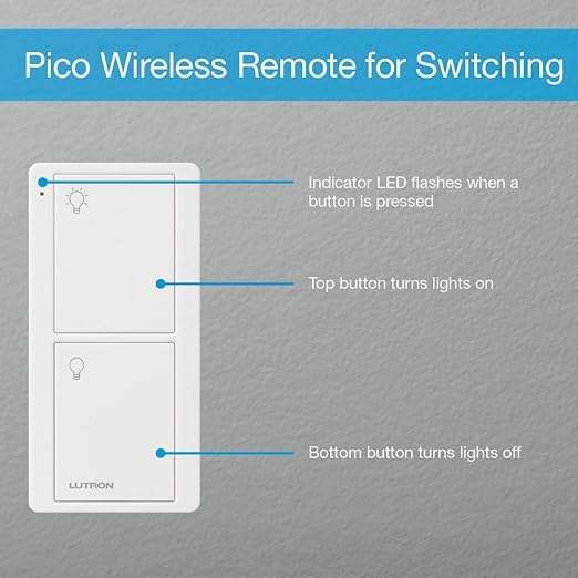 Lutron Pico Remote for Caseta Smart Switch, 2-Button Control , On/Off Control, For Table Top or Wallmount Use, PJ2-2B-GIV-L01, Ivory Lutron