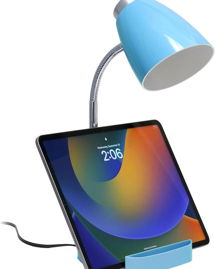 Simple Designs LD1002-BLU Gooseneck Organizer Desk Lamp with iPad Tablet Stand Book Holder, Blue - LeafyLoom