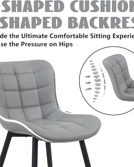 YOUTASTE Grey Dining Chairs Set of 2 PU Leather Upholstered Modern Armless Dining Room Chair with Back Metal Kitchen Dinner Accent Guest Chairs for Vanity Reception Waiting Room - LeafyLoom