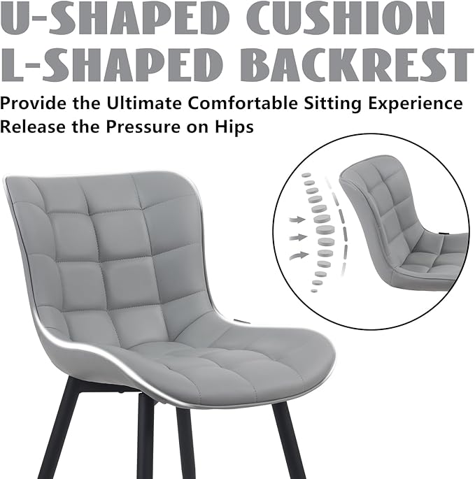 YOUTASTE Grey Dining Chairs Set of 2 PU Leather Upholstered Modern Armless Dining Room Chair with Back Metal Kitchen Dinner Accent Guest Chairs for Vanity Reception Waiting Room - LeafyLoom