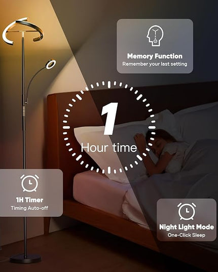 Upgraded RGBCW Floor Lamp with Ring Reading Lamp, Rotatable Remote Control LED Standing Lamp Dimmable Floor Light Modern Standing Light for Living Room Bedroom Home Office, 32W, Black - LeafyLoom
