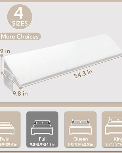 King Bed Wedge Pillow - Versatile Wedge Pillow Bed Gap Filler. Can Also be Used as a headboard Pillow, Mattress Wedge, and Bed Gap Filler (White 54"x10"x6") - LeafyLoom
