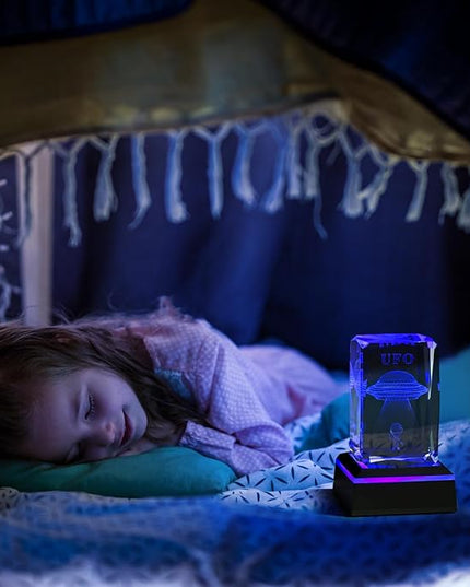 Glass Paperweight,K9 Crystal Cube with Changeable 7-Color Changing Lamp,Nice Birthday Gifts,Decent Ornament in Home and Office - LeafyLoom