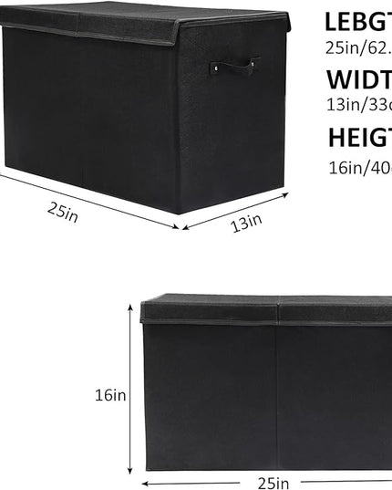 popoly Large Toy Box Chest Storage with Flip-Top Lid, Collapsible Kids Storage Boxes Container Bins for Toys, Playroom Organizers, 25"x13" x16" (Linen Black) - LeafyLoom