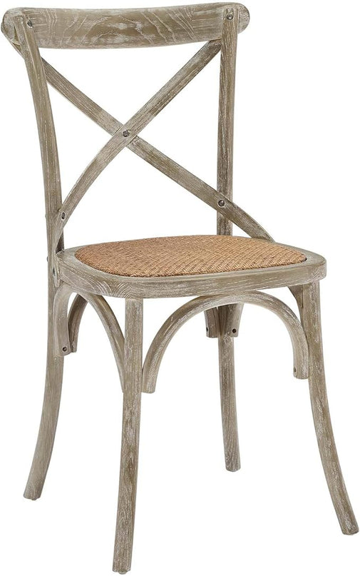 Modway Gear Rustic Modern Farmhouse Elm Wood Rattan Four Dining Chairs in Gray - LeafyLoom