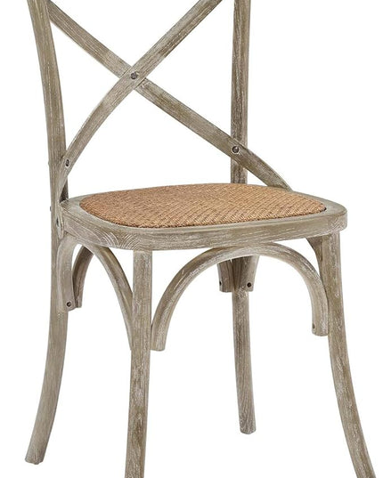 Modway Gear Rustic Modern Farmhouse Elm Wood Rattan Two Dining Chairs in Gray - LeafyLoom