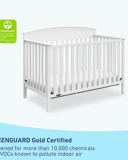 Graco Benton 5-in-1 Convertible Crib (White) – GREENGUARD Gold Certified, Converts from Baby Crib to Toddler Bed, Daybed and Full-Size Bed, Fits Standard Full-Size Crib Mattress - LeafyLoom
