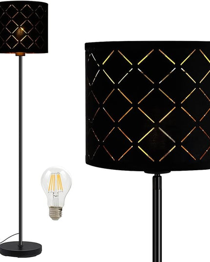 BoostArea Industrial Floor Lamp, Standing Lamp, 6W LED Floor Lamps with Black Lampshade, 2700K, Foot Switch, E26 Socket, 58" Tall Metal Pole Lamp, Simple Floor Lamps for Living Room/Bedroom/Farmhouse - LeafyLoom
