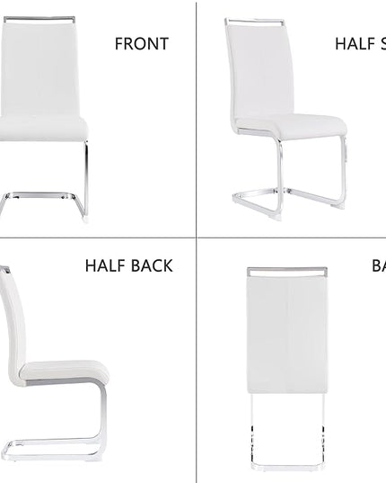 Dining Chairs Set, Kitchen Modern Metal Chairs with Faux Leather Padded Seat High Back and Sturdy Chrome Legs, Chairs for Dining Room (White, Set of 6) - LeafyLoom
