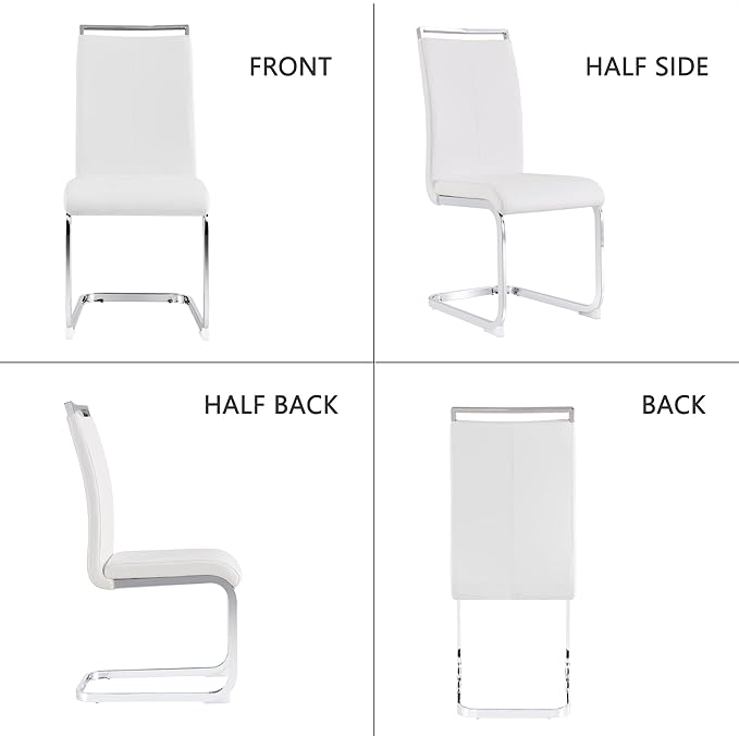 Dining Chairs Set, Kitchen Modern Metal Chairs with Faux Leather Padded Seat High Back and Sturdy Chrome Legs, Chairs for Dining Room (White, Set of 6) - LeafyLoom