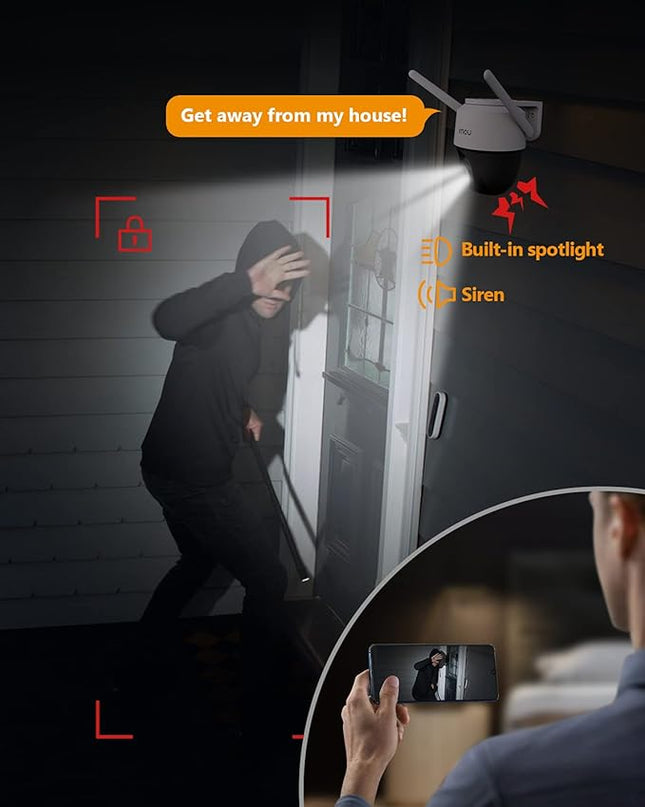 Imou Security Camera Outdoor with Floodlight and Sound Alarm, 4MP QHD Pan/Tilt 2.4G Wi-Fi Camera, IP66 Weatherproof 2.5K Bullet Camera, Full Color Night Vision IP Camera with 2-way Talk, Cruiser Imou