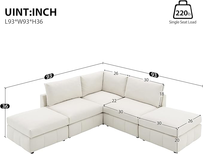 Sectional Sofa-90 * 88" L-Shape Couch Set with Chaise Lounge, 5-Seat Modular Sofa with 3 Pillows for Living Room, Apartment, Office - LeafyLoom