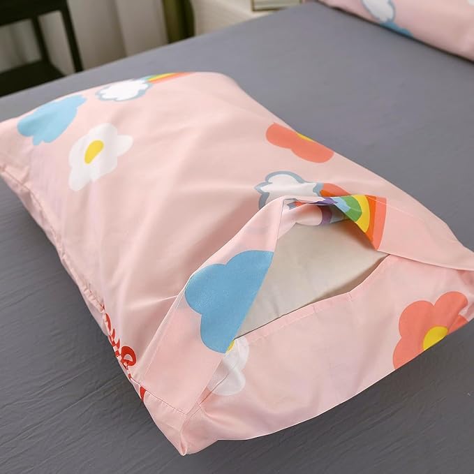 3PCS Rainbow Comforter Set Full, Cute Pink Full Size Flower Cloud and Rainbow Comforter Aesthetics, Super Soft and Comfort Microfiber, Kawaii Girls’ Bedroom Decor for Kids, Teens, Children, Women - LeafyLoom