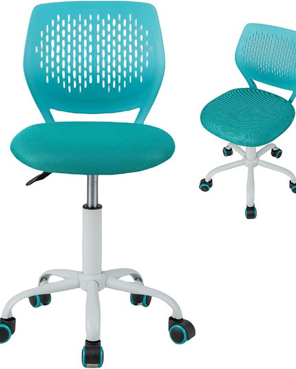 Kids Desk Chair, Ergonomic Kids Office Chair Ages8-12 w/Lumbar Support, Low-Back Teen Desk Chair for Girls Boys, Small Cute Kids Computer Chair for Bedroom/Study/Vanity Desk, Turquoise - LeafyLoom