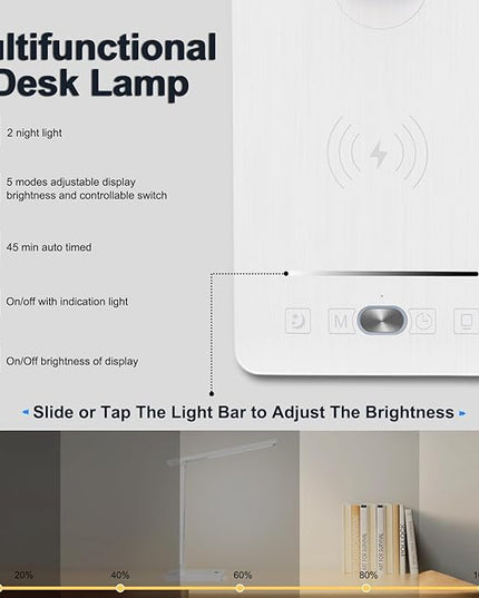 10 in 1 Smart Led Desk Lamp, Desk Table Lamp for Home Office, Eye-Caring Office Lamp with Night Lights, Lamp for Desk with 10W Wireless Charger, Dimmable Touch Lamp for Bedroom Reading Study Work - LeafyLoom
