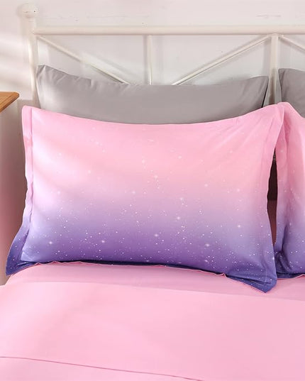 Wowelife Pink Bedding Set Twin Comforter Set for Girls 5 Pieces Glitter Galaxy Comforter Set Purple Rainbow Twin Bedding Set with Sheets Comfortable and Breathable for Kids - LeafyLoom