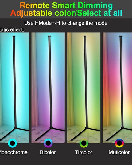 RGB Corner Floor Lamp, 47.24in RGB Color Changing Mood Light WIFI APP and Remote Control Music Sync LED 16M Dimmable Modes Modern Floor Lamp for Living Room, Light Timing - LeafyLoom