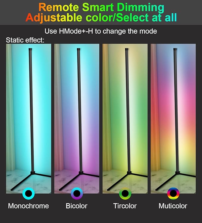 RGB Corner Floor Lamp, 47.24in RGB Color Changing Mood Light WIFI APP and Remote Control Music Sync LED 16M Dimmable Modes Modern Floor Lamp for Living Room, Light Timing - LeafyLoom