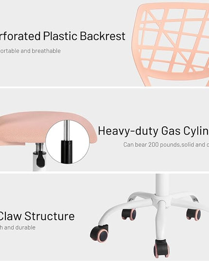 FurnitureR Kids Desk Chair, Small Office Chair Armless Adjsutable Swivel Task Chair with Soft Cushion for Study Kids Teens Child, Orange Rose - LeafyLoom