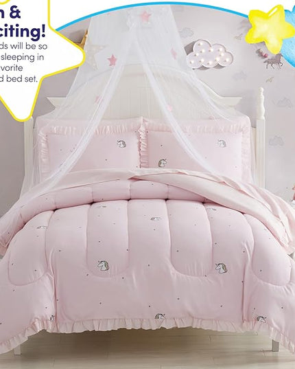 Kids Bedding Set Bed in a Bag for Boys and Girls Toddlers Printed Sheet Set and Comforter , Twin, Rainbow Unicorn - LeafyLoom