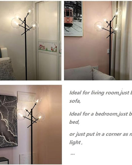 Sputnik Chandelier Floor Lamp for Bedroom,4-Lights Clear Glass Shade Floor Light for Living Room,Black - LeafyLoom