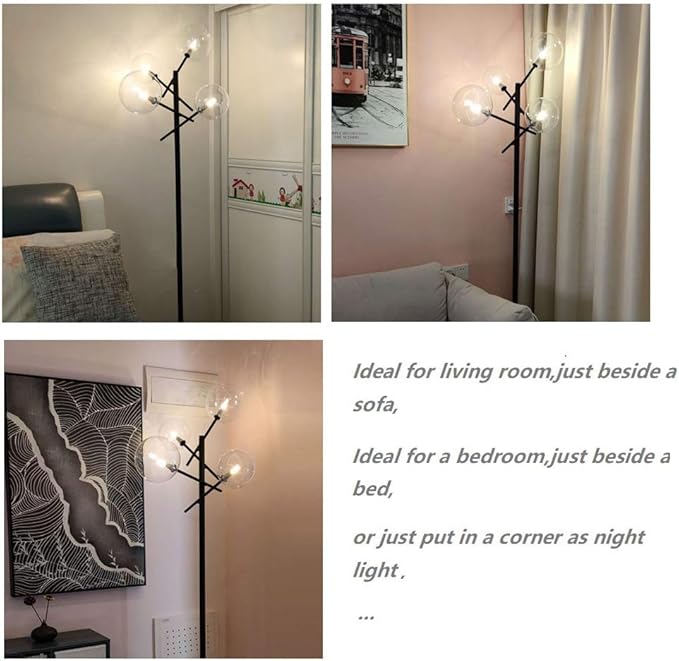 Sputnik Chandelier Floor Lamp for Bedroom,4-Lights Clear Glass Shade Floor Light for Living Room,Black - LeafyLoom