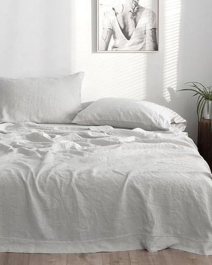 Simple&Opulence 100% Washed Linen Sheet Set-King Size-Natural France Flax Bed Sheet-4 Pcs Breathable,Ultra Soft,Farmhouse Bedding (1 Flat Sheet,1 Fitted Sheet,2 Pillowcases)-Embroidery Grey - LeafyLoom