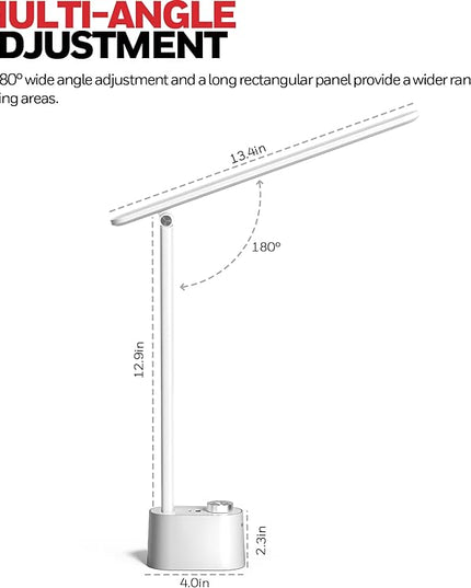 Honeywell LED Desk Lamp with USB Charging Ports - Sunturalux™ HWT-H01 Stepless Dimmable Eye Caring Table Lamp for College Dorm Home Office, Foldable Small Bedside Lamp for Bedroom with Base White - LeafyLoom