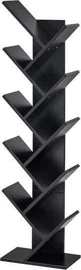 Hoctieon 10 Tier Tree Bookshelf, 10 Shelf Bookcase, Free Standing Tree Bookcase, Display Floor Standing Shelf for Books, Book Organizer Shelves for Home Office, Living Room, Bedroom, Black - LeafyLoom