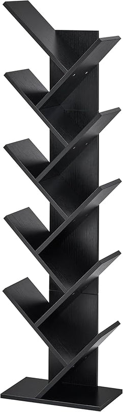 Hoctieon 10 Tier Tree Bookshelf, 10 Shelf Bookcase, Free Standing Tree Bookcase, Display Floor Standing Shelf for Books, Book Organizer Shelves for Home Office, Living Room, Bedroom, Black - LeafyLoom