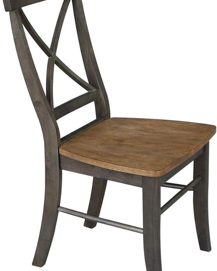 International Concepts X-Back Dining Chair, Height, Hickory/Washed Coal - LeafyLoom